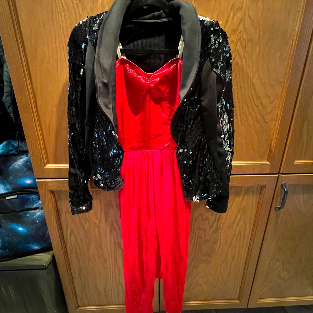 Girls XL red jazz dance costume/body suit with sequin jacket